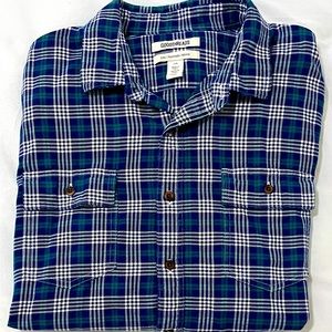 Mens GOODTHREADS Button Down Shirt Size L Large Blue Plaid Flannel Casual Top